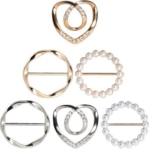 6PCS Cute Scarf Ring and Slides for Scarves, Premium T-Shirt Clips for Women Clothing, 3 Different Sized Waist Cinch Clip Buckle For Womens Clothing Accessories, Gold/Silver